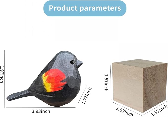 Bird Figurines Hand Carved Painted Wooden Statues for Home Decor, Gift for Bird Lovers,Housewarming, Birthday, Christmas, Anniversaries (NO.21-Red-Winged Blackbird)