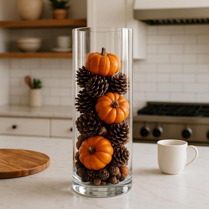 CYS EXCEL Cylinder Clear Glass Vase (H-16" D-6") | Multiple Size Choices Glass Flower Vase Centerpieces | Hurricane Floating Candle Holder Vase
