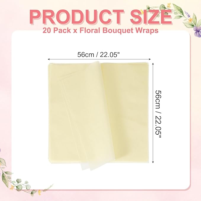 YELARXI Flower Wrapping Paper, Cotton Wrapping Flower Paper, Non-Woven Waterproof Floral Bouquet Wraps - Fitting for (Florist Supplies/Gift) 22 x 22 Inch & 20 Pack & Beige