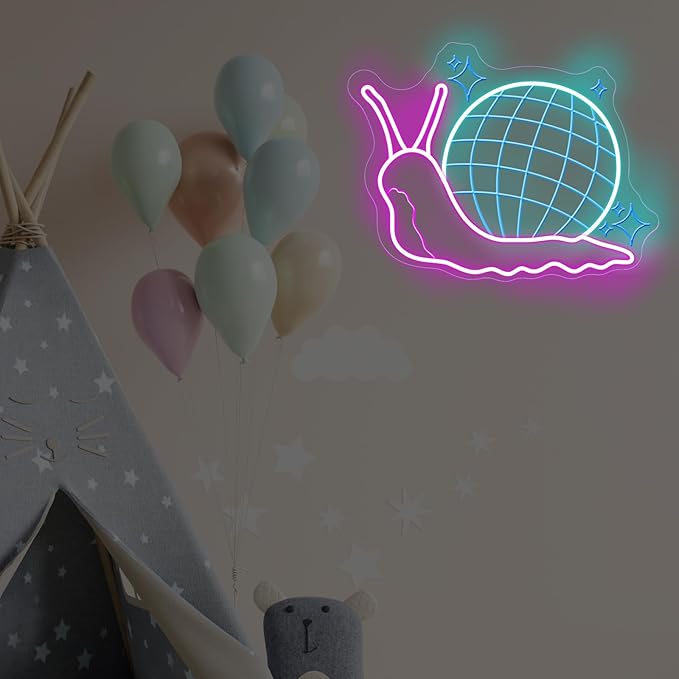 Disco ball Snail Neon Sign, Party Wall Art Neon Bar Sign for Business Beer Music Bar Club Bedroom Windows Glass Hotel Pub Cafe Wedding Birthday Party Gifts, Girl Room Decor, Disco Music Lover