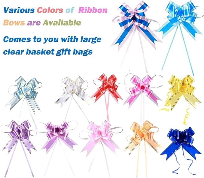 30 Packs 32” x 40” Gift Wrap Cellophane Bags for Basket Extra-large Jumbo Clear Cellophane Wraps Clear Huge Cello Bags for Basket, Gift, Christmas Tree, Treat, Art and Craft, 30ct Golden Ribbon Bows