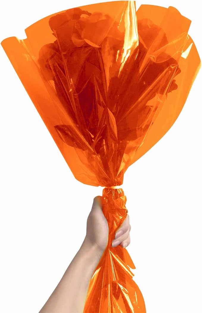 200 ft Orange Cellophane Wrap Roll (16 In x 200 Feet) - 2.5 Mil Thick for Gift Baskets, Bouquets, Party Decorations