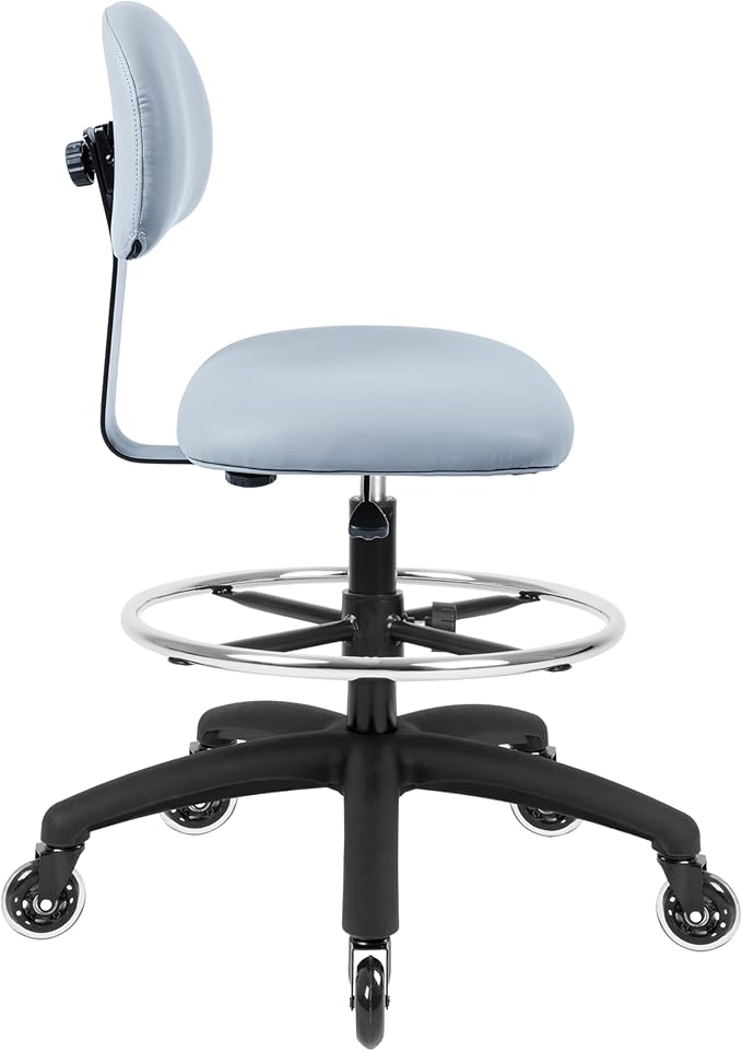 Chair Master FSS Series Square seat Tall (25"-35") seat Height Chair. Vinyl-for Office, Garage, Desk, Shop, Computer, Doctor, Medical, Easy to Clean! 18" Footring (Gray, Tall, Rubber Roller Casters)