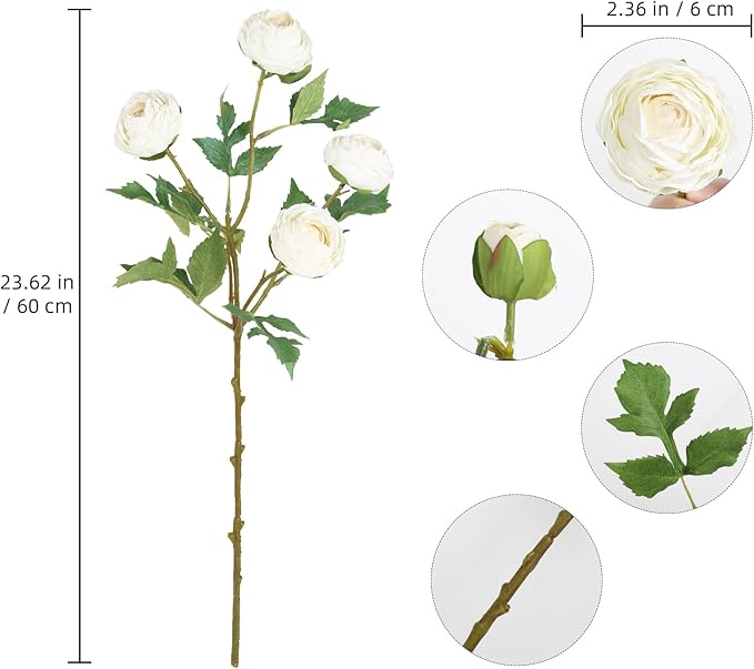White Ranunculus Artificial Flowers,3PCS 18 Heads Faux Silk Ranunculus Flowers Long Stems Fake Peonies for Centerpieces Arrangements Wedding Party Home Decoration(White)