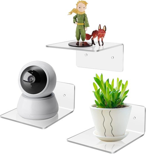 Skiennix 3 Pack Small Floating Shelves - 4'' Acrylic Mini Wall Shelf for Bedroom & Office | Easy Installation