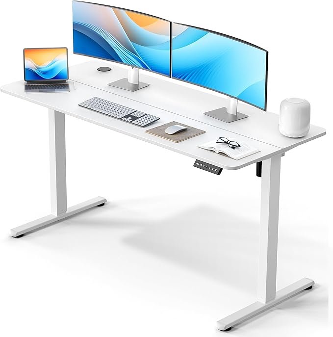 Electric Standing Desk 55 x 24 Inches, Height Adjustable Sit Stand Home Office Computer Desk with Memory Presets,White