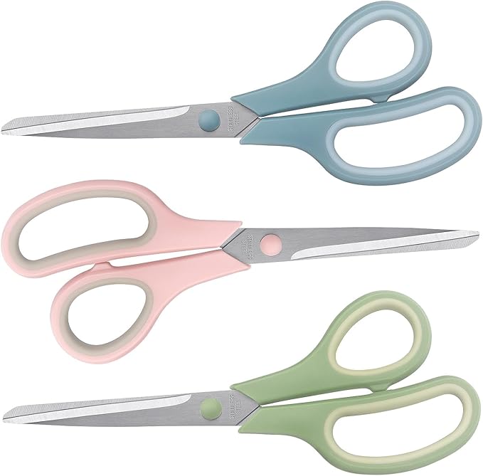 LONGKEY Scissors 8.5 Inch scissors all purpose Bulk Set of 3, Scissors for Office Home School Craft Supplies, Soft Comfort-Grip Right/Left Hand