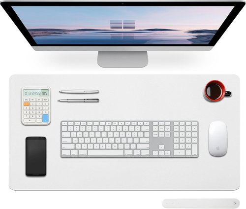 Large Leather Desk Pad Protector by [Brand Name] - Non-Slip Durable Office Mat for Writing & Computer Use | White 27.5" x 13.7"