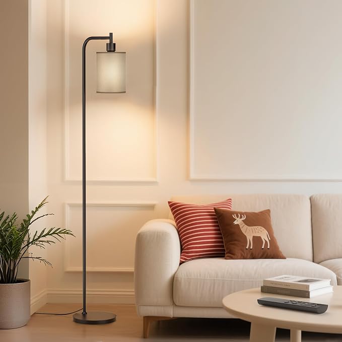 SIBRILLE Floor Lamp with Linen Shade, Dimmable Tall Standing Lamp with Remote Control & 3 Color Temperatures, Modern Floor Lamps for Living Room Bedroom Office Corner, 9W LED Bulb Included