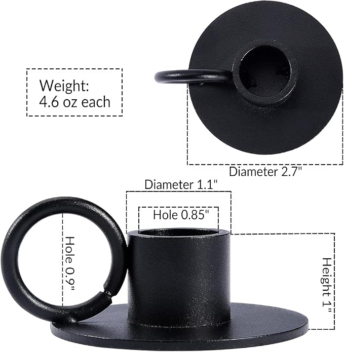 2PCS Black Taper Candle Holders with Round Handle, Matte Iron Candlestick Holders Centerpieces for Home Decoration, Wedding Anniversary, Party, Housewarming Gifts.