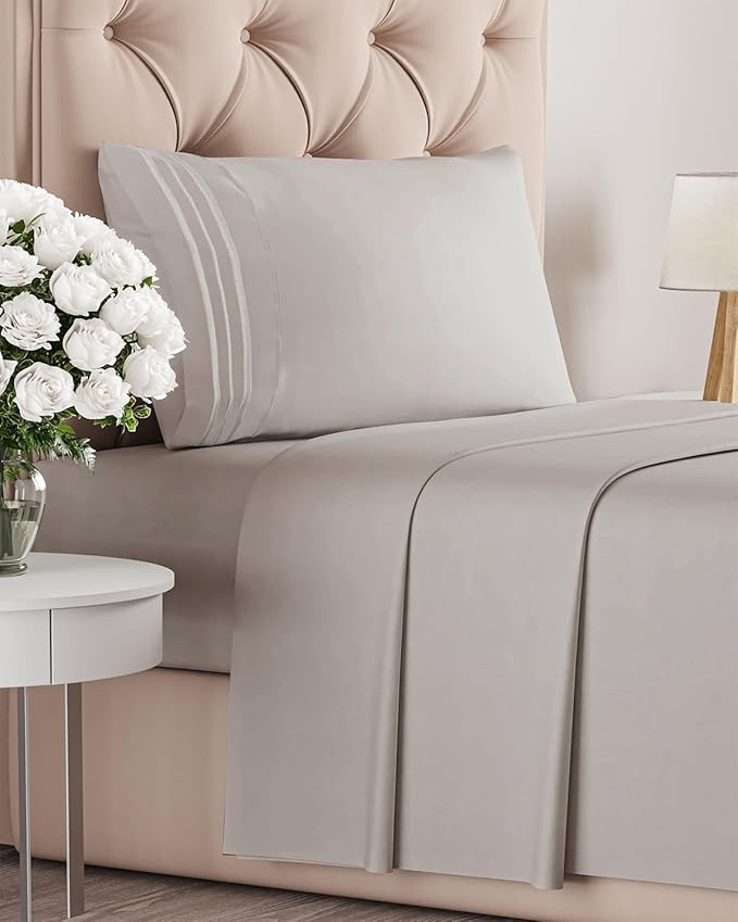 Twin Size 3 Piece Sheet Set - Comfy Breathable & Cooling Bed Sheets Set - Hotel Luxury Bedding for Women, Men, Kids, Teens, Boys & Girls - Deep Pockets, Soft and Wrinkle Free - Oeko-Tex - Light Grey