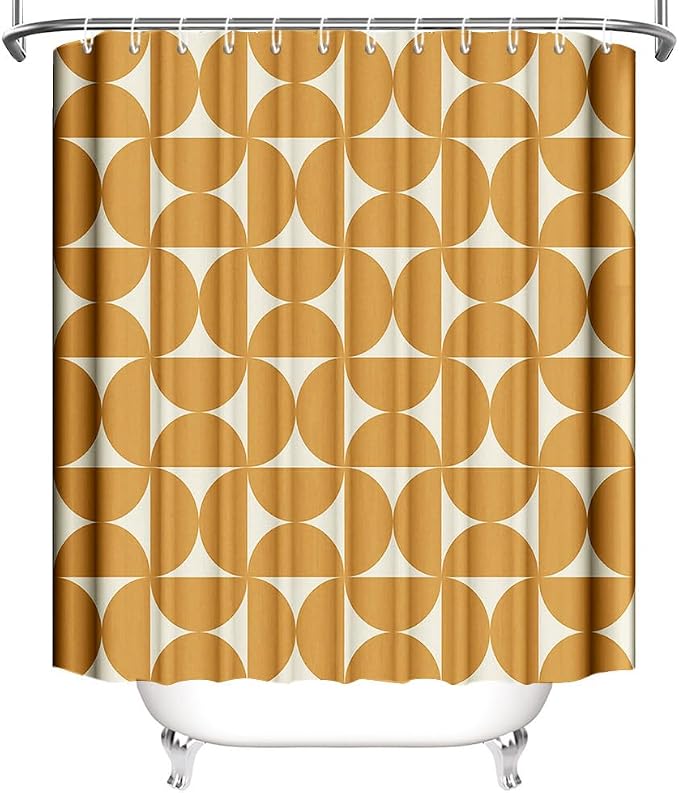 MEHOFOND Vintage Yellow Shower Curtain Modern Mid Century Abstract Geometric Bathroom Curtain Boho Retro Classic 1950S 60S Bathtub Decor Fabric Waterproof Bath Curtain with 12 Hook 72x72 Inch