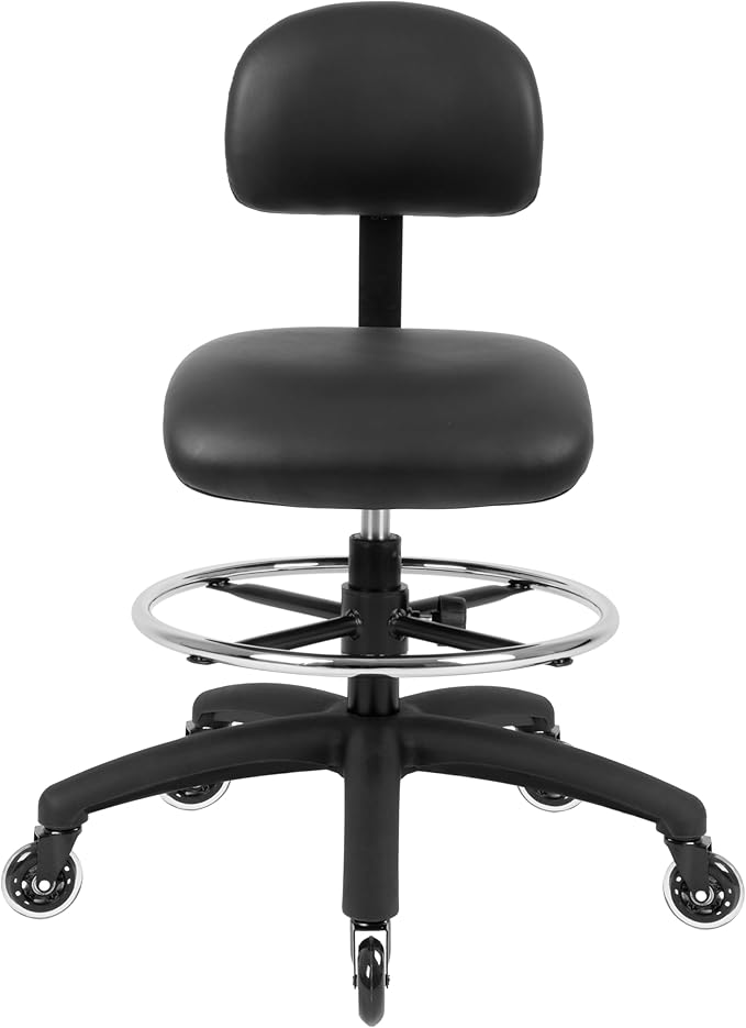 Chair Master FSS Series Square seat (20"-28") seat Height Chair. Vinyl-for Office, Garage, Desk, Shop, Computer, Doctor, Medical, Easy to Clean! 18" Footring (Black, Mid Stool, Rubber Roller Casters)