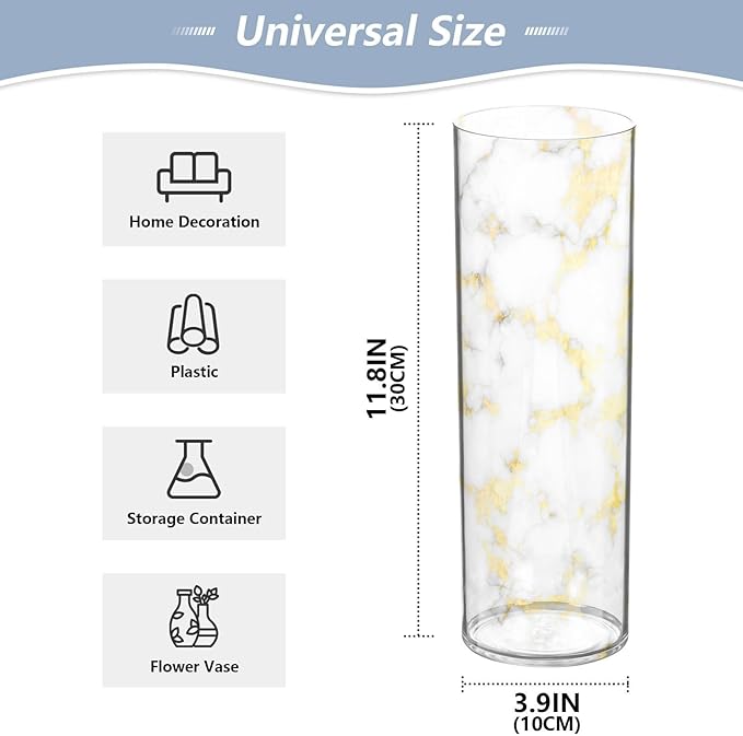 Vase Plastic Vase Elegant Cylinder Flower Vase Shatterproof Decorative Centerpiece for Home Table Office Weddings Events (11.8 x 3.9 in)