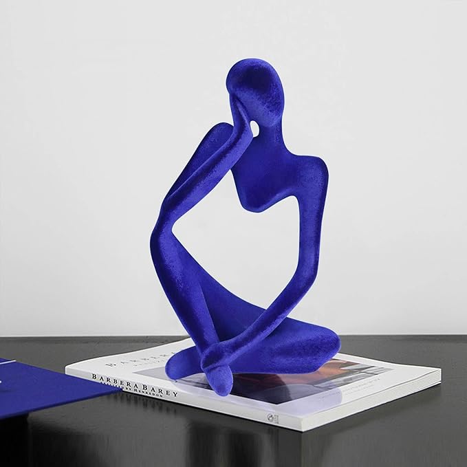 Dnoifne Abstract Thinker Statues and Sculptures, Resin Blue Flocked Thinker Statue Ornaments, Housewarming Gifts, Modern Figurines Decor for Living Room Dining Room Bathroom Office Desk