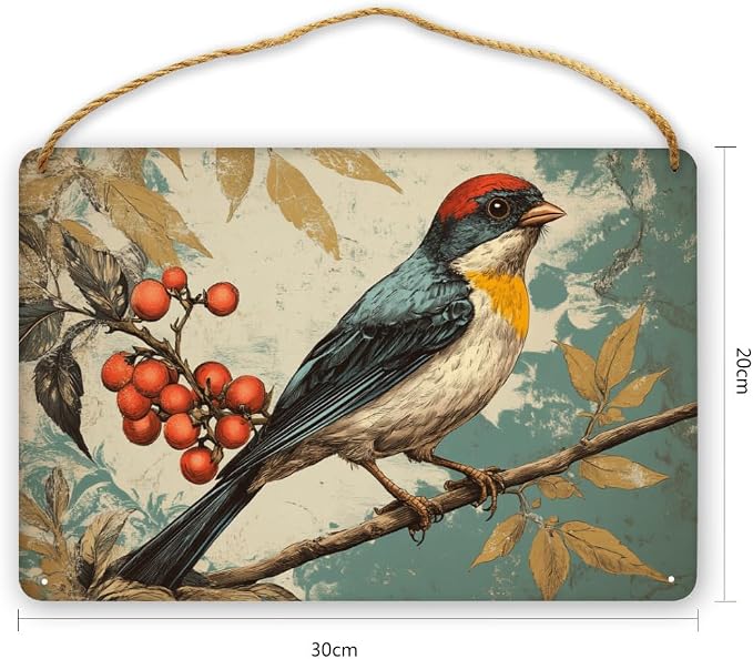 Vintage Bird Themed Wood Plaque Wooden Wall Decor 12x8 Inch Farmhouse Home Decor Entryway Kitchen Bedroom Nursery Art for Nature Lovers Rustic Hanging Decors