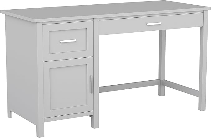 Martha Stewart Hutton Shaker Style Home Office Desk with Storage in Gray with Brushed Nickel Hardware