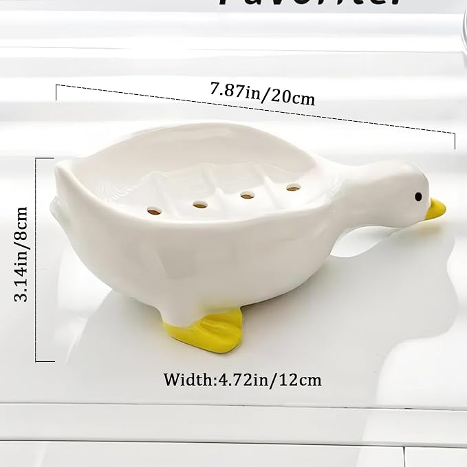 1 Pack Duck Ceramic Soap Dishes,Soap Holder with Drain,Soap Dish Container,Dish Soap Tray,Sponge Holder,Soap Tray for Shower,Bathroom,Bar,Kitchen,Counter (Duck), White