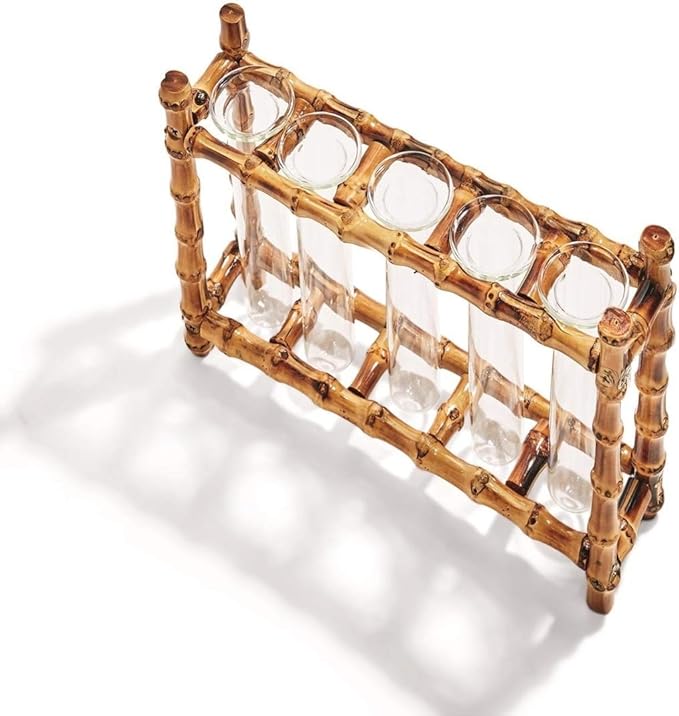 Tozai Home WTR006 Natural Bamboo Vase Includes 5 Glass Tubes