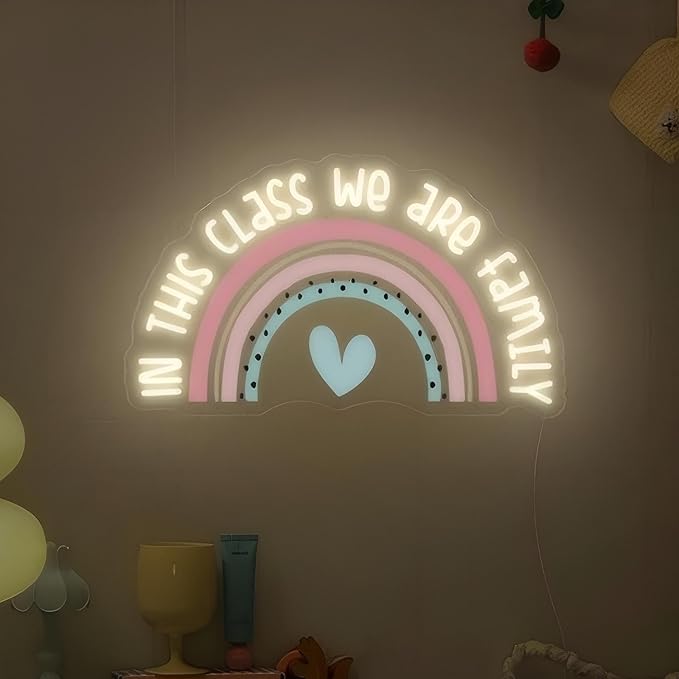 In This Class We Are Family Neon Sign, Back To School Gift, Classroom Decor, Teacher Gift Welcome Wall Decor, Cute Rainbow Sign, Reading Corner Decoration, Opening Season Theme Party Props