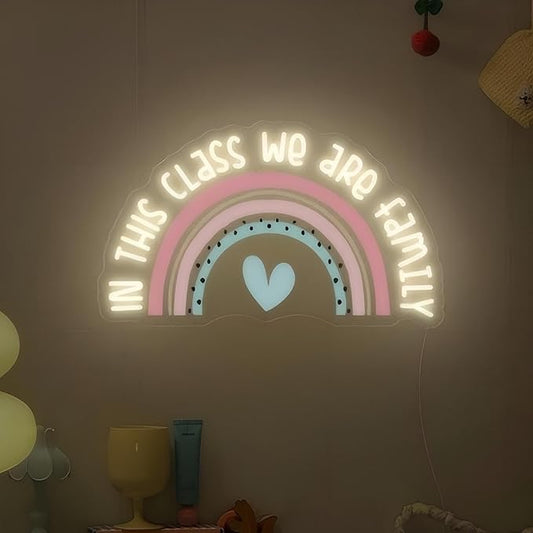 In This Class We Are Family Neon Sign, Back To School Gift, Classroom Decor, Teacher Gift Welcome Wall Decor, Cute Rainbow Sign, Reading Corner Decoration, Opening Season Theme Party Props