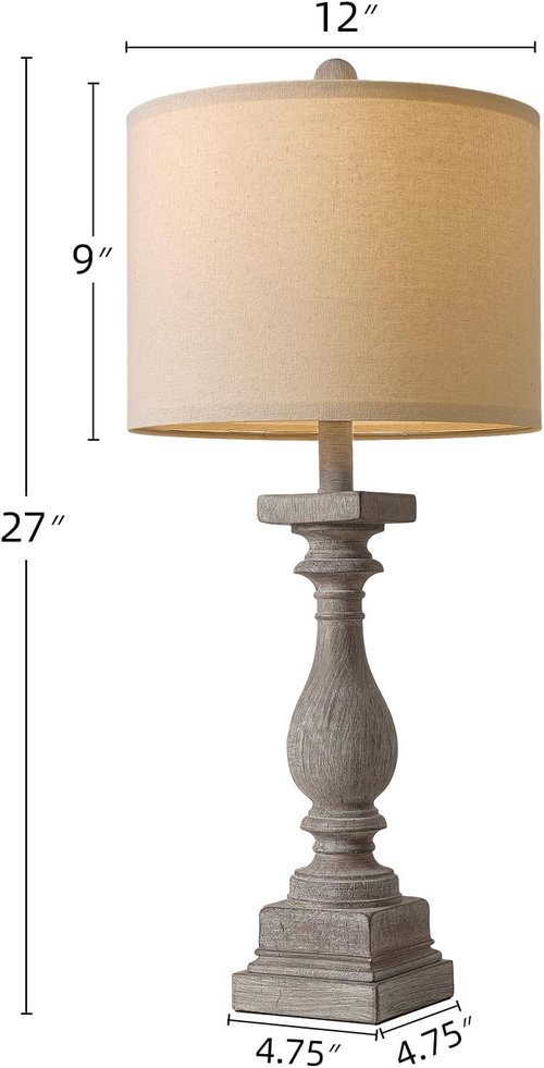 BOBOMOMO Vintage Rustic Farmhouse Table Lamps - USB-A & C Ports, Linen Shade | Set of 2 for Living Room & Bedroom