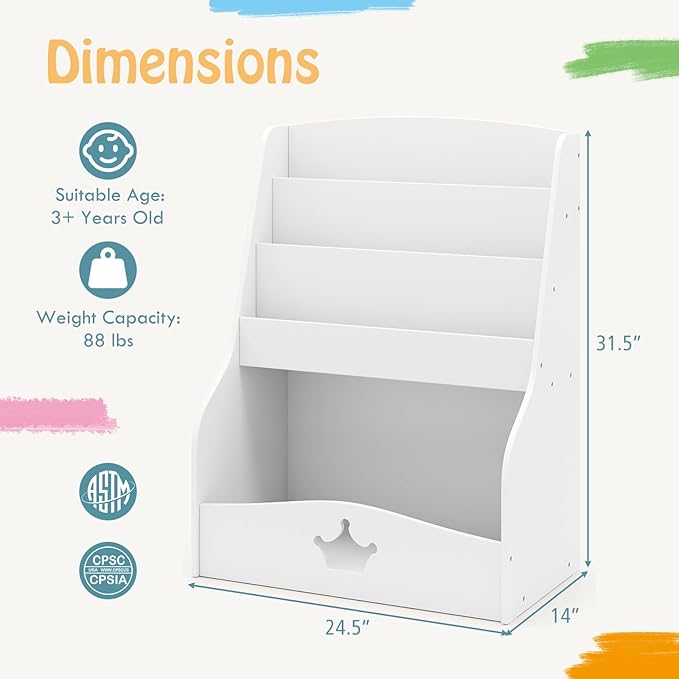 HONEY JOY Kids Bookshelf and Toy Storage, 3-Tier Wooden Toddler Bookcase, Children Book Rack, Large Storage Cubby Cabinet, Book Shelf for Kids Rooms, Playroom, Nursery, Classroom, White
