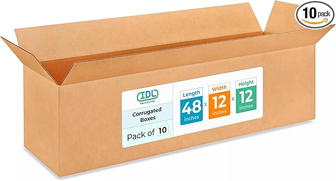 Extra Large Shipping & Moving Boxes 48x12x12 inches (10-Pack) - Extra Strength 200 lb vs Regular - Corrugated Cardboard Boxes for UPS Shipping - Strong Shipping Box - Moving Box by IDL Packaging
