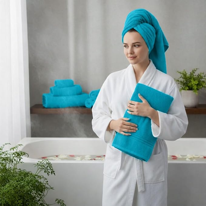 8 Piece Bath Towels for Bathroom - 100% Cotton, Soft Absorbent Bathroom Towels Set - 2 Extra Large Bath Towels, 2 Hand Towels & 4 Washcloths - Hotel Spa Thick Plush Towel, Turquoise
