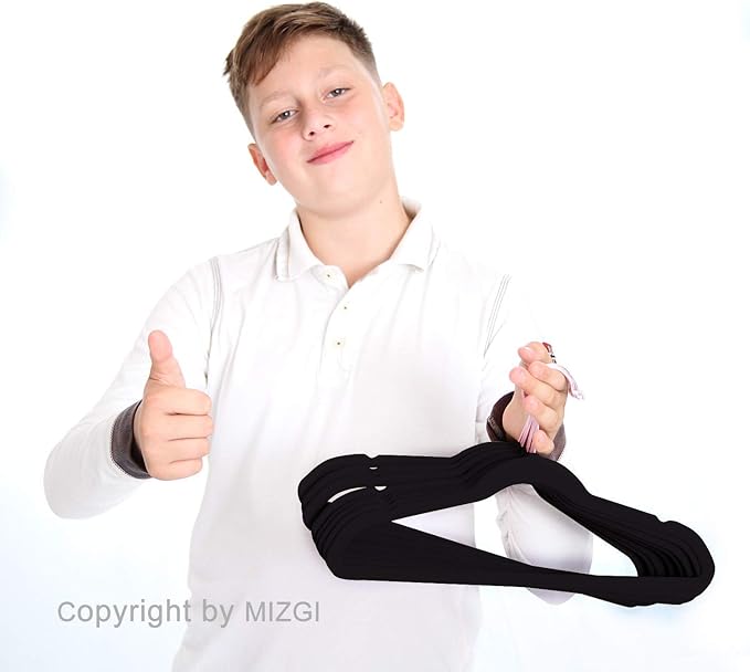 MIZGI Kids Velvet Hangers,Non-Slip Big Kids Hangers,14 Inch Hangers for Youth,Teen Clothes,Pack of 50