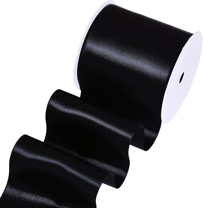 YAMA Black Double Faced Satin Ribbon, 3 Inch 10 Yards, Great for Crafts Bows Flower Bouquet Wedding Home Decor Gift Wrapping