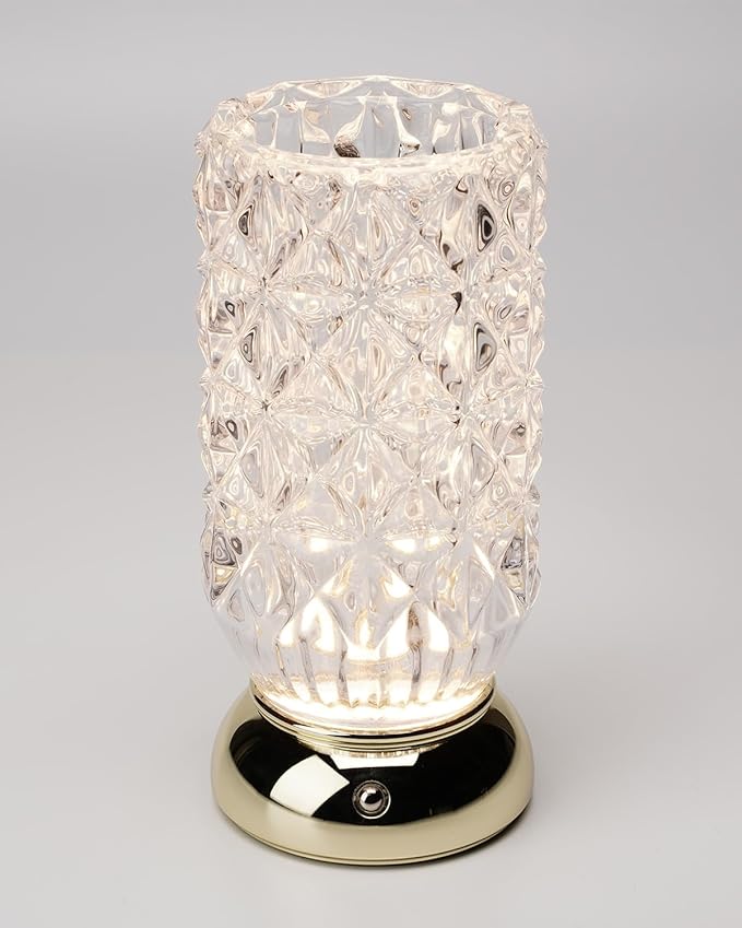 Crystal Vase, Dimmable Cordless Table Lamp, Rechargeable Crystal Light for Home Decor, Bedroom, Livingroom