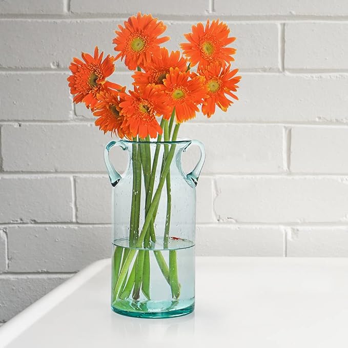 MDLUU Decorative Glass Vase 11" Tall, Bubble Air Flower Vase with Handles, Handblown Jug Vase for Dining Room, Bedroom, Bathroom, Mantel