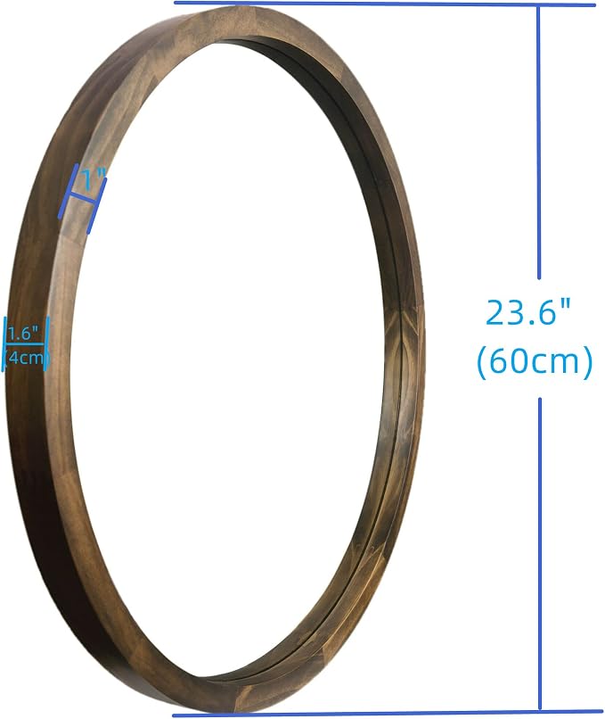 23.6 Inch Round Wall Mirror for Bathroom Large Circle Vanity Mirror for Wall Decor-Wooden Frame for Entryway Bedroom Living Room(Two-Tone Brown)
