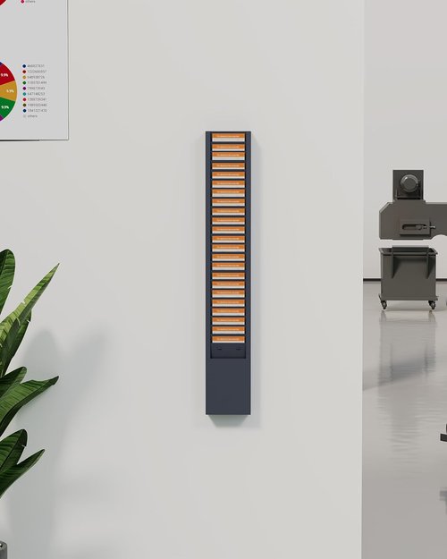 OSKIE Metal Time Card Rack - 25-Pocket Wall-Mountable Organizer | Vertical Design in Powder Gray-Blue, 2x5x30 Inches