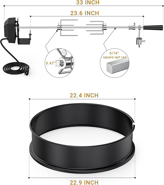 onlyfire Rotisserie Ring Kit for Weber 22-1/2-Inch Charcoal Kettle Grill and Other Similar Models