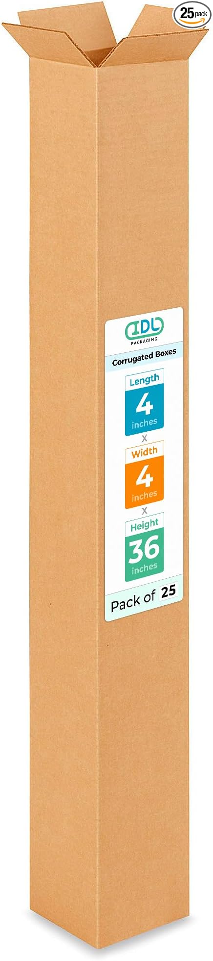 Tall Moving & Shipping Boxes 4"L x 4"W x 36"H (25-Pack) - Extra Strength 200 lb vs Regular - Corrugated Packing Boxes for Moving - Tall Box, Made in USA - Box for Packaging by IDL Packaging