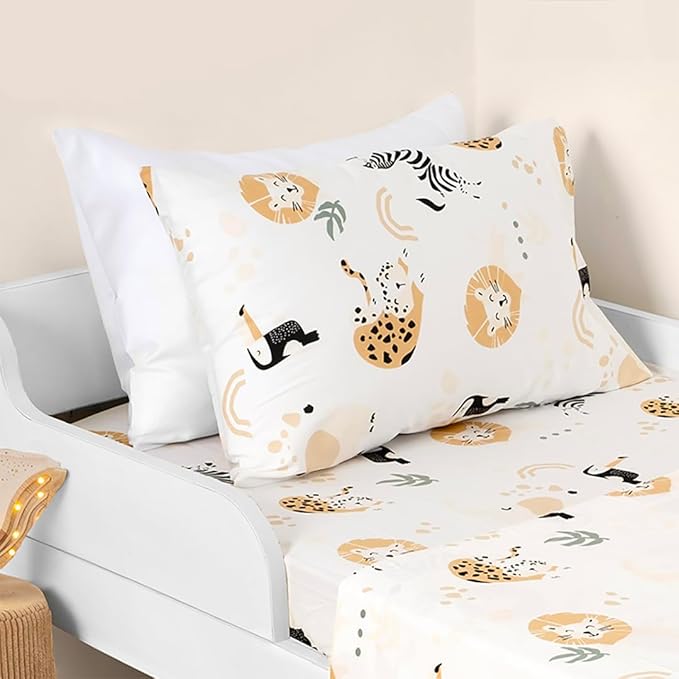 100% Cotton 210TC Salt Earth Kids Bedsheet,Twin Sheets Set for Toddler bed, 3 Piece Bedding Set Including Flat Sheet, Fitted Sheet, and Pillowcase, Themed Sheets for a Playful Kids Bed (Jungle Safari)