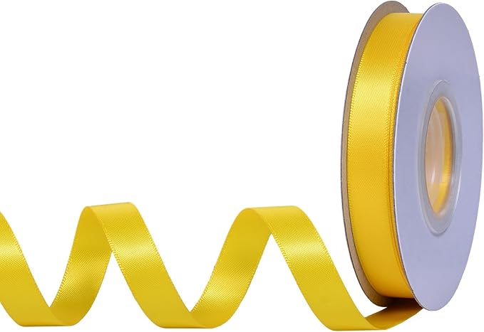 YAMA Yellow Double Faced Satin Ribbon 1/2 Inch 25 Yards Thin Yellow Ribbon for Gift Wrapping Crafts Hair Bows Wedding Party Decoration