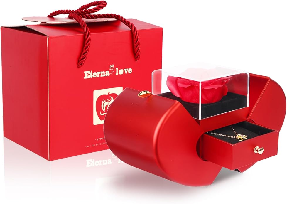 Preserved Handmade Red Rose With Hollow Clavicle Necklace,Jewelry Boxes With Necklace For Girlfriend,Wife,Mom With ''To My Love'' Card