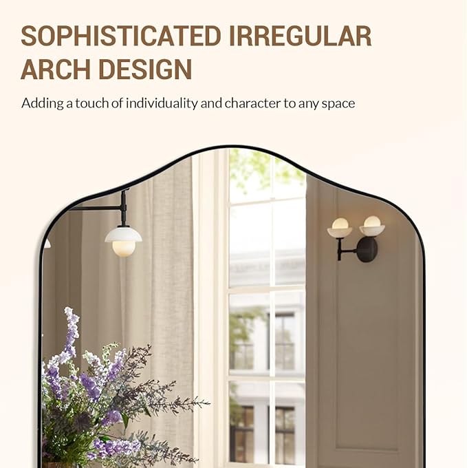 ANDY STAR Scalloped Arched Mirror, 26x38 Matte Black Irregular Wall Mirror for Bathroom Vanity Decorative, for Entryway, Fireplace, Mantel, Rustproof, Stainless Steel Frame