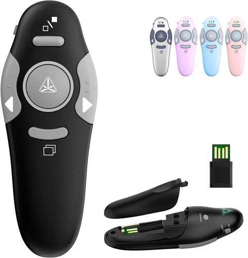 QUI Wireless Presenter Remote Clicker - PowerPoint Slide Advancer for Mac/Windows/Linux | USB A, Black