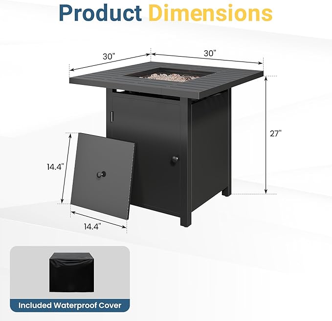 Wisteria Lane 30" Propane Fire Pit Table, 50,000 BTU Gas Fire Pit for Outside, Outdoor Fire Pit with CSA Certification for Backyard Balcony Garden Patio Deck