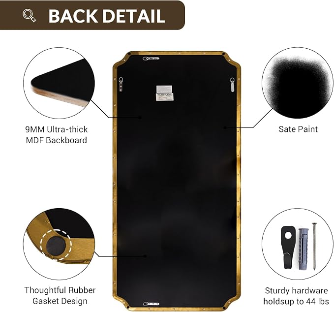 ANDY STAR 30"x60" Large Bathroom Mirror, Gold Scalloped Mirror for Bathroom, Brushed Brass Full Length Wall Mirror with Rust-Proof Stainless Steel Frame, Hangs Vertically or Horizontally
