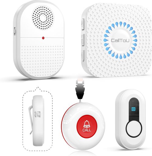 CallToU Wireless Caregiver Pager - Waterproof SOS Call Button for Elderly | 500ft Range Vibrating Receiver (2+2 Pack)
