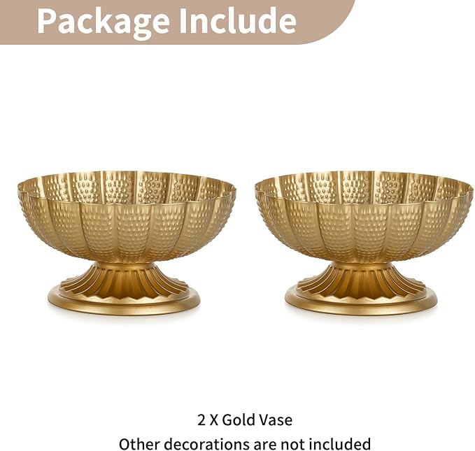 NUPTIO Small Gold Vases for Centerpieces: Brass Compote Vases for Flowers - Metal Pedestal Bowl Decor for Wedding Table Home Set of 2