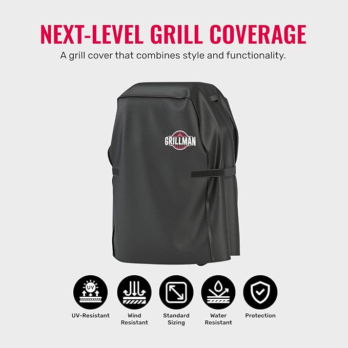 Grill Cover by Grillman, Black, 30 Inch, BBQ Outdoor Grill Covers, Charcoal & Gas Grills, Waterproof, Rip-Proof, Weather-Resistant, Anti-UV, Barbecue Cover for Weber, Genesis, Charbroil, Nexgrill, etc