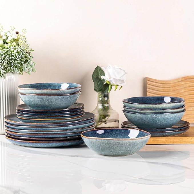 AmorArc Ceramic Dinnerware Sets,Handmade Reactive Glaze Stoneware Plates and Bowls Sets,Highly Scratch Resistant | Dishwasher & Microwave Safe Dishes Set,Service for 4 (12pc)