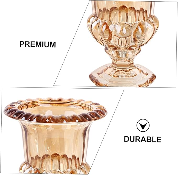 STOBAZA Vintage Glass Decorative Vase with Flanging Embossed Design Amber Wine Glass Shape for Home and Office Decor Elegant Floral Ornament for Living and Dining Table Accents