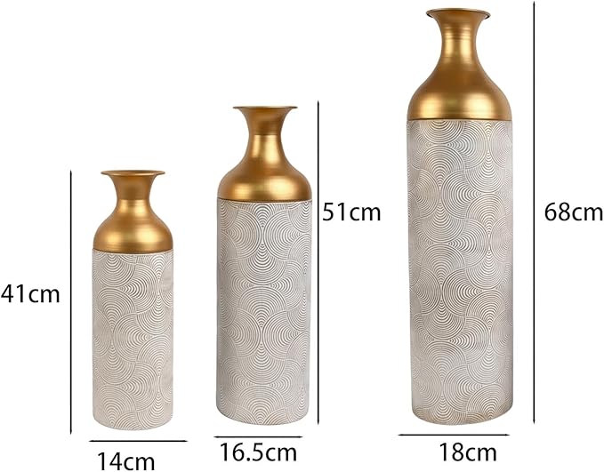 3 Pieces Metal Floor Standing Vase Set Texture 26.7inch 20inch and 16inch Sturdy Accessory Detachable Design Versatile
